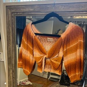 Urban Outfitters Orange Flutter Sleeve Crop Blouse